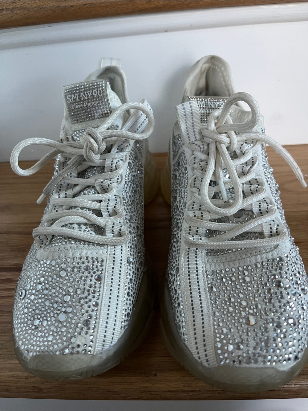 Steve Madden White Crystal-Embellished Women’s Sneakers